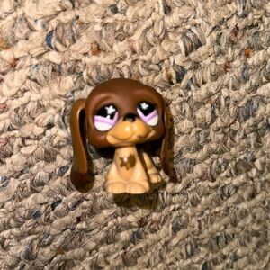 LITTLEST PET SHOP LPS BASSET HOUND #665 BROWN TAN PURPLE SPLATTER EYE